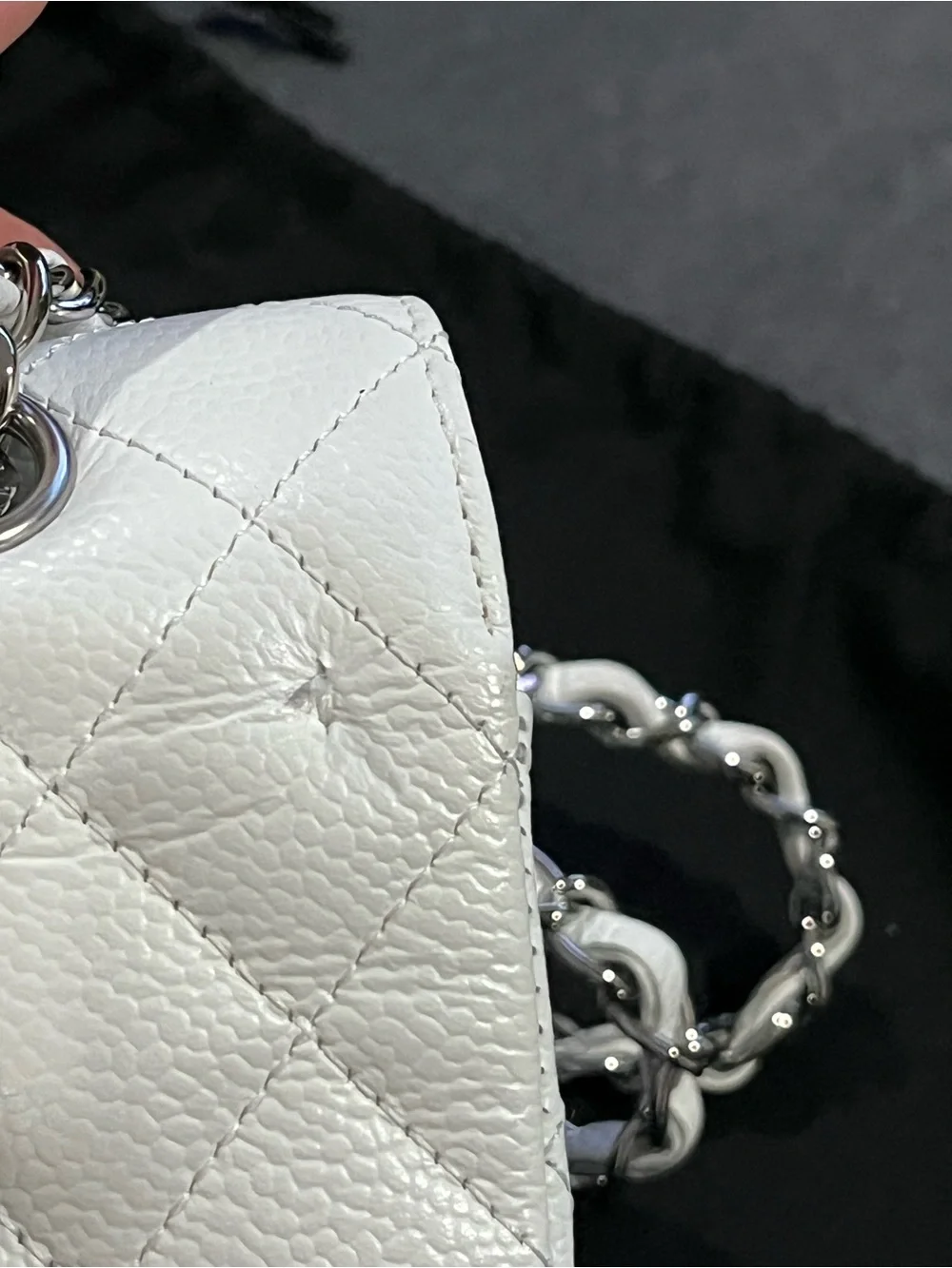 Authentic White CHANEL Caviar Small Classic Double-Flap with Silver Hardware